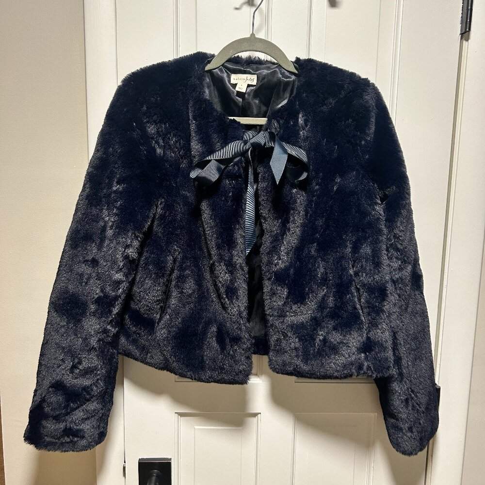 Maison Jules Navy Blue Faux Fur Jacket - Size S